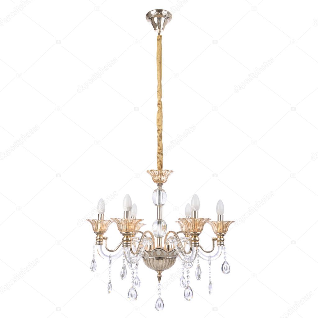 crystal glass chandelier isolated on white background