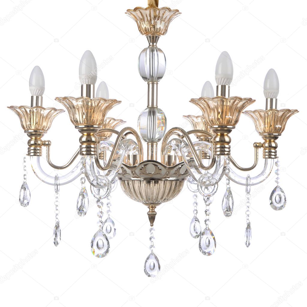crystal glass chandelier isolated on white background