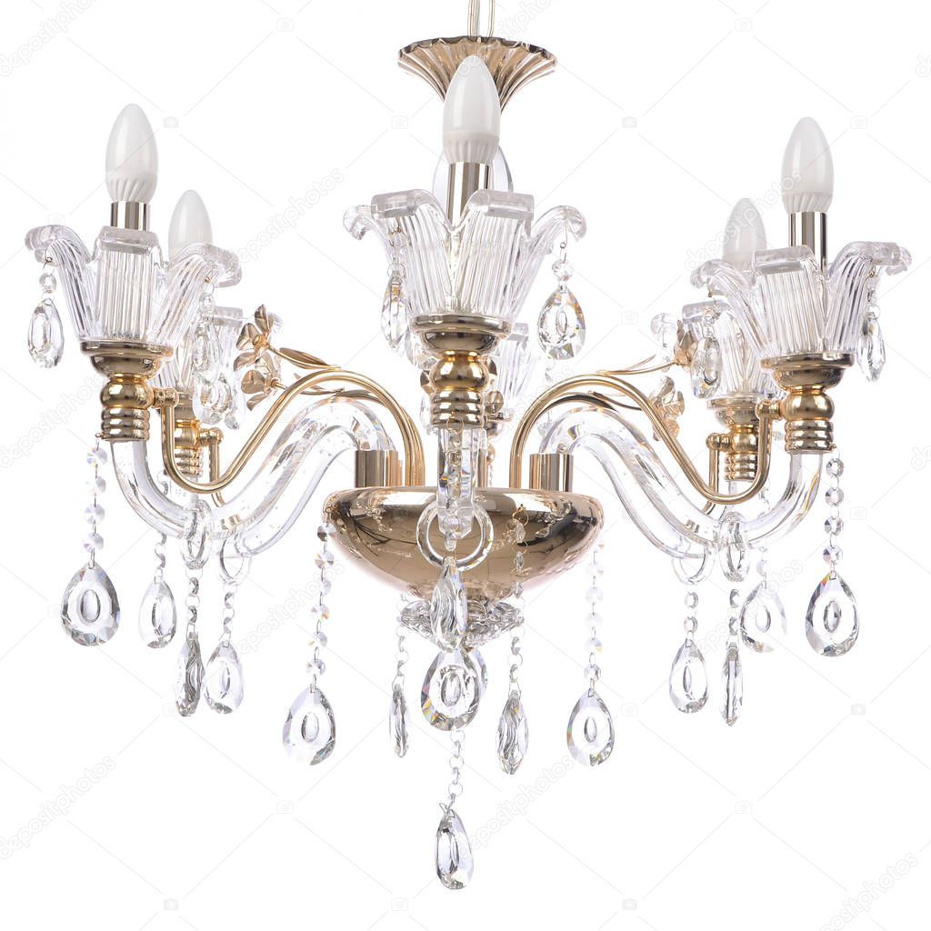 crystal glass chandelier isolated on white background