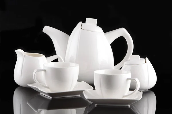 Tea set on black background — Stock Photo, Image