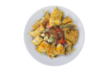 kızarmış et ve sebze beyaz arka plan üzerinde izole