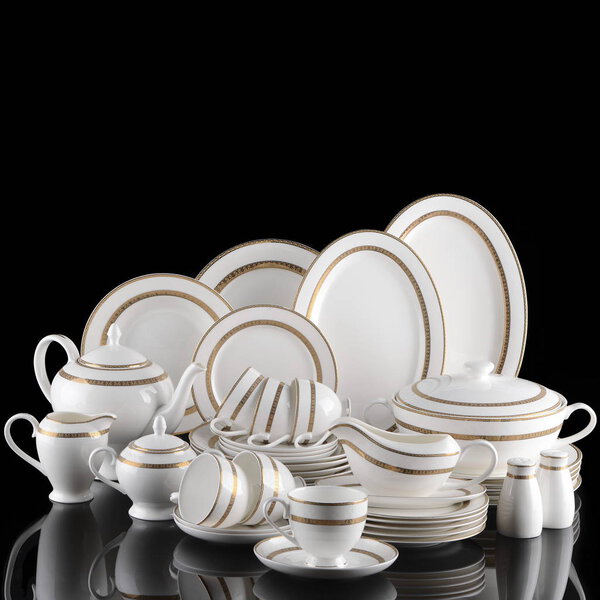 dinner set empty isolated on black background