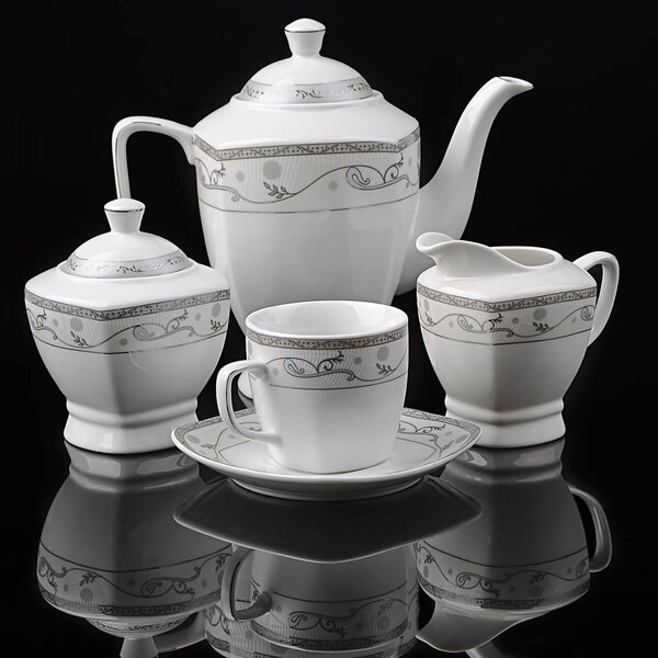 Tea set empty isolated on black background