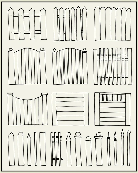 Hand drawn fences and poles — Stock Vector