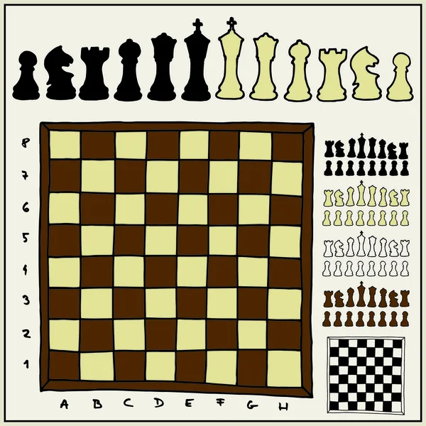 Colección de ajedrez dibujado a mano — Vector de stock