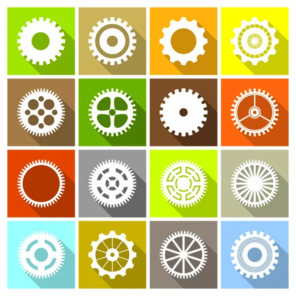 Flat icon collection with gears — Stock Vector