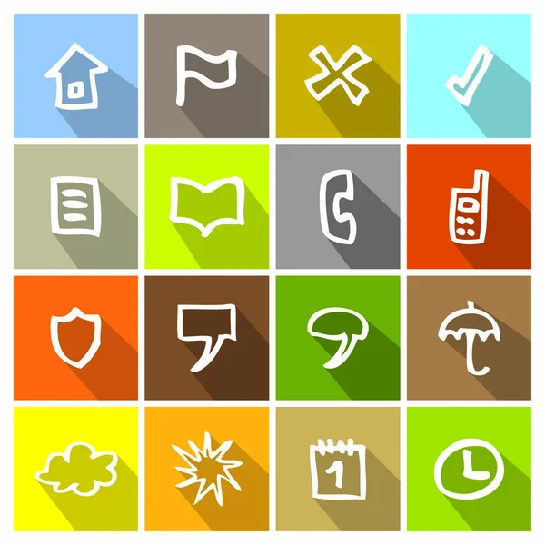 Icônes plates avec symboles dessinés à la main — Image vectorielle