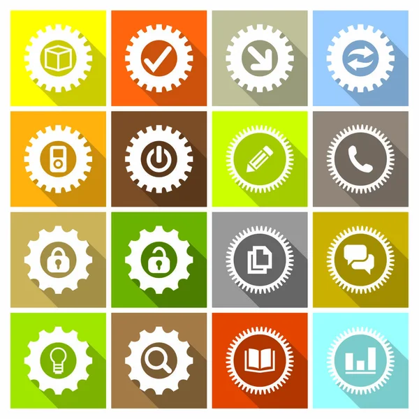 Flat icon collection with gears — Stock Vector