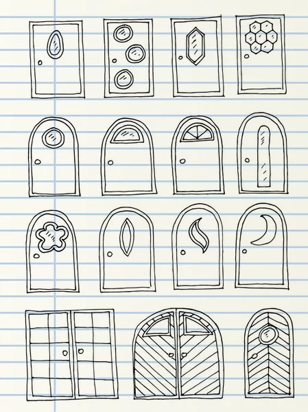 Hand drawn doors isolated on a notebook page — Stock Vector