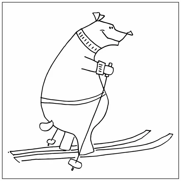Милый ручной медведь с лыжами — стоковый вектор