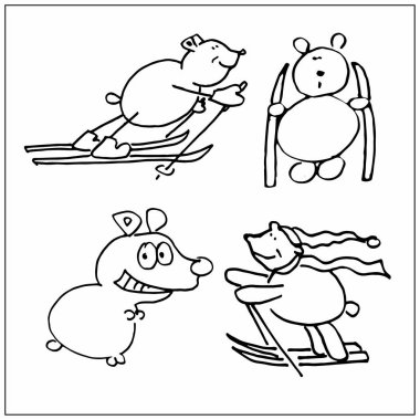 Kayak ayılar şirin el çekilmiş