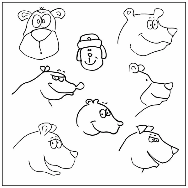 Bonito mão desenhado cabeças de urso — Vetor de Stock