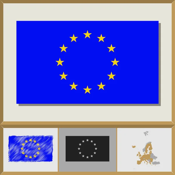 Nationalflagge und Ländersilhouette der Europäischen Union — Stockvektor