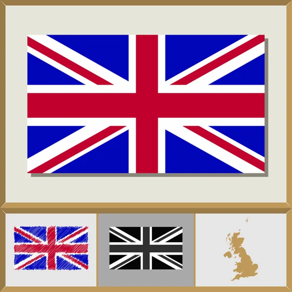 Nationalflagge und Ländersilhouette von Großbritannien — Stockvektor