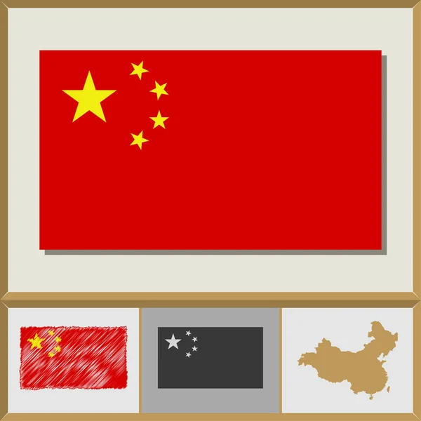 Národní vlajka a země silueta z Čínské lidové republiky — Stockový vektor