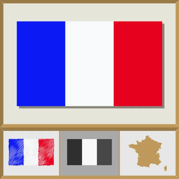 Bandeira nacional e silhueta do país da França — Vetor de Stock