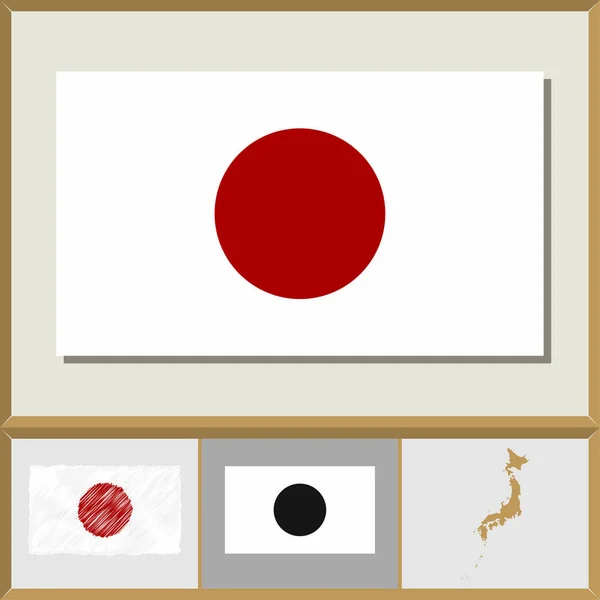 Nationale vlag en land silhouet van Japan — Stockvector