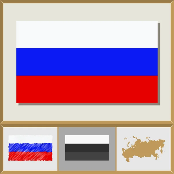 Bandera nacional y silueta de país de la Federación de Rusia — Vector de stock