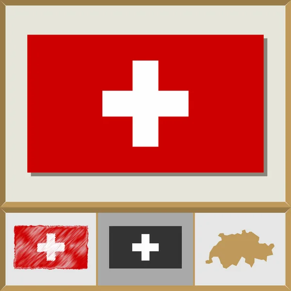 Nationalflagge und Ländersilhouette der Schweiz — Stockvektor