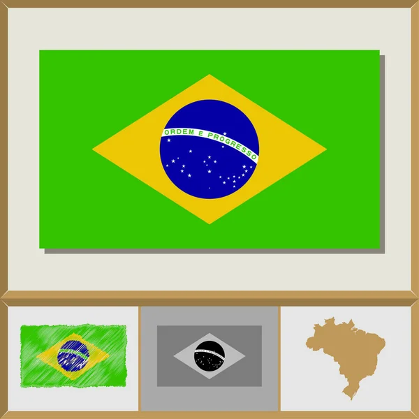 Nationalflagge und Ländersilhouette Brasiliens — Stockvektor