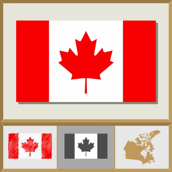 Bandera nacional y silueta de país de Canadá — Vector de stock