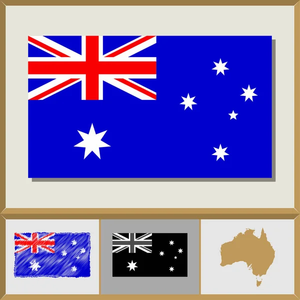 Nationalflagge und Ländersilhouette Australiens — Stockvektor