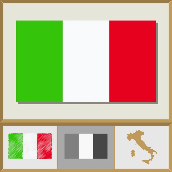 Bandera nacional y silueta de país de Italia — Vector de stock