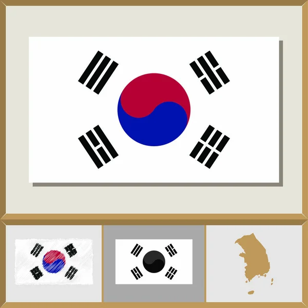 Nationalflagge und Ländersilhouette Südkoreas — Stockvektor