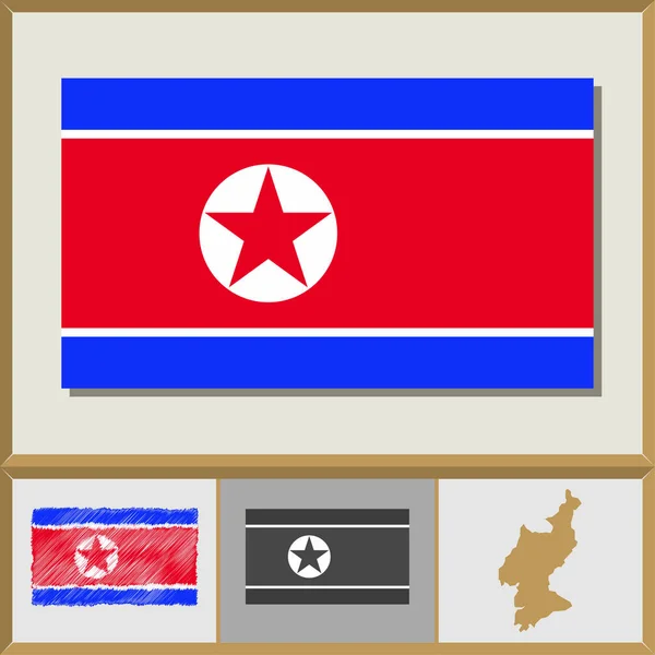 Bandera nacional y silueta de país de Corea del Norte — Vector de stock