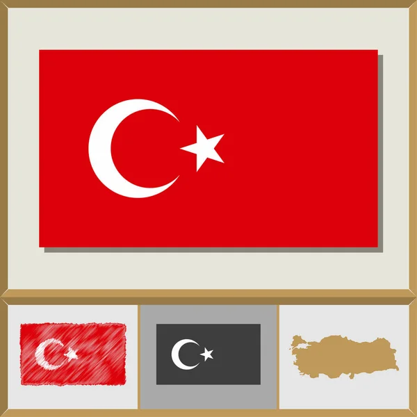 Ulusal bayrak ve ülke siluet Türkiye'nin — Stok Vektör