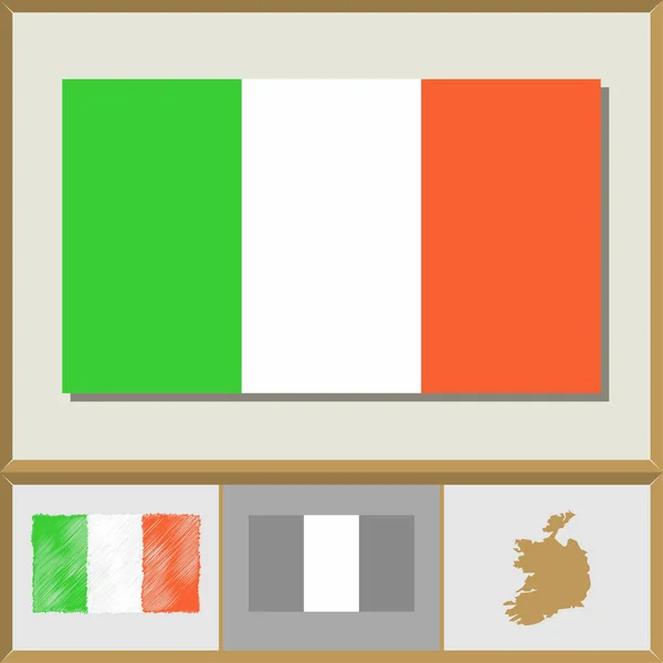 Ulusal İrlanda bayrağı ve ülke silüeti — Stok Vektör