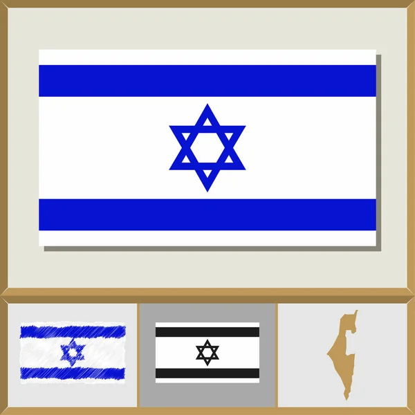 Bandeira nacional e silhueta do país de Israel — Vetor de Stock