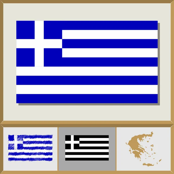 国家的希腊国旗和国家剪影 — 图库矢量图片
