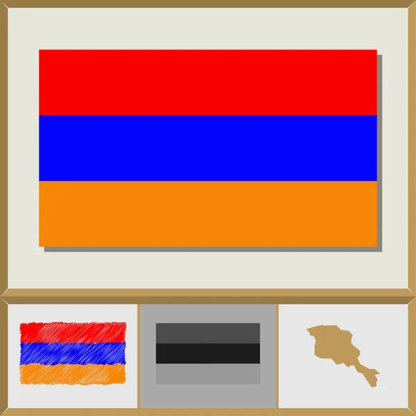 国家的亚美尼亚国旗和国家剪影 — 图库矢量图片