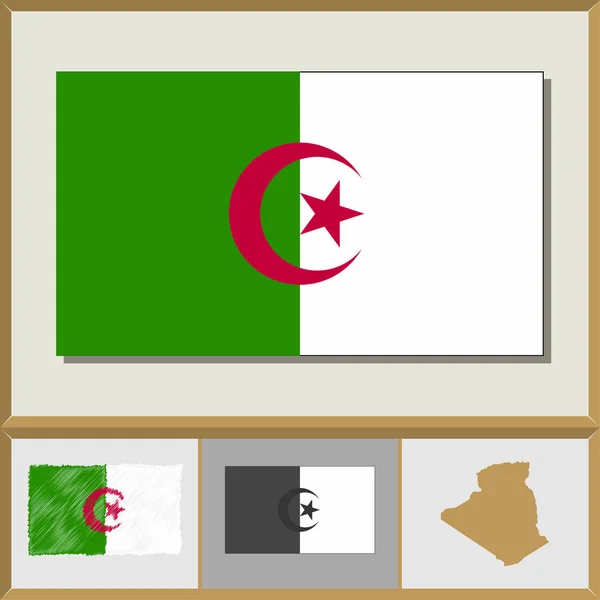 Nationalflagge und Ländersilhouette von Algerien — Stockvektor