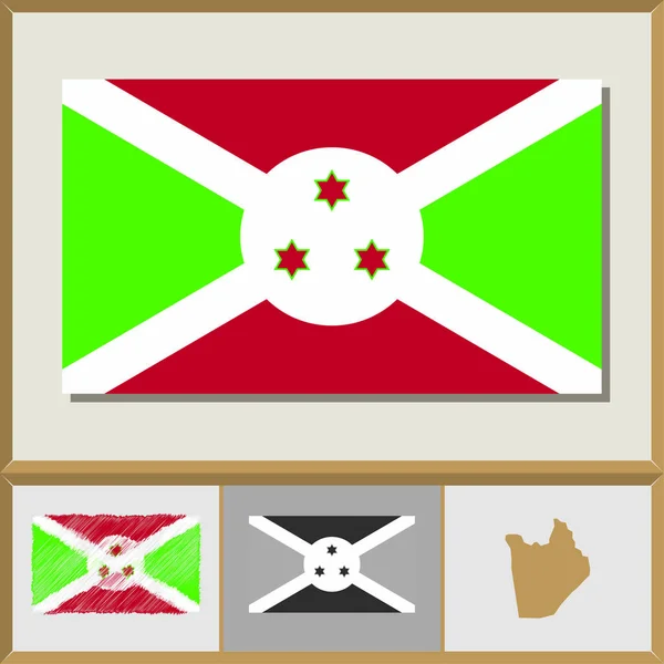Nationalflagge und Landessilhouette Burundis — Stockvektor