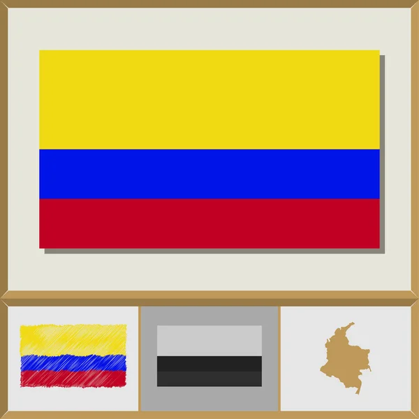 Bandiera nazionale e silhouette paese della Colombia — Vettoriale Stock