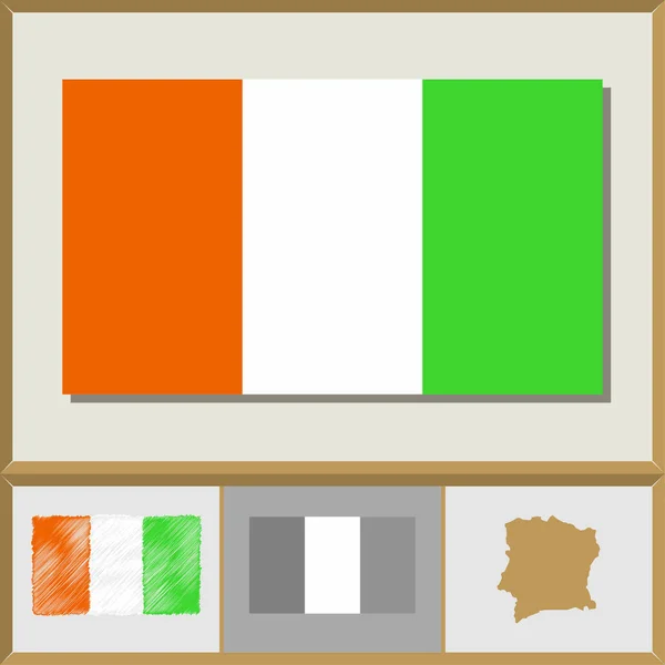 Drapeau national et silhouette de pays de Côte d'Ivoire — Image vectorielle