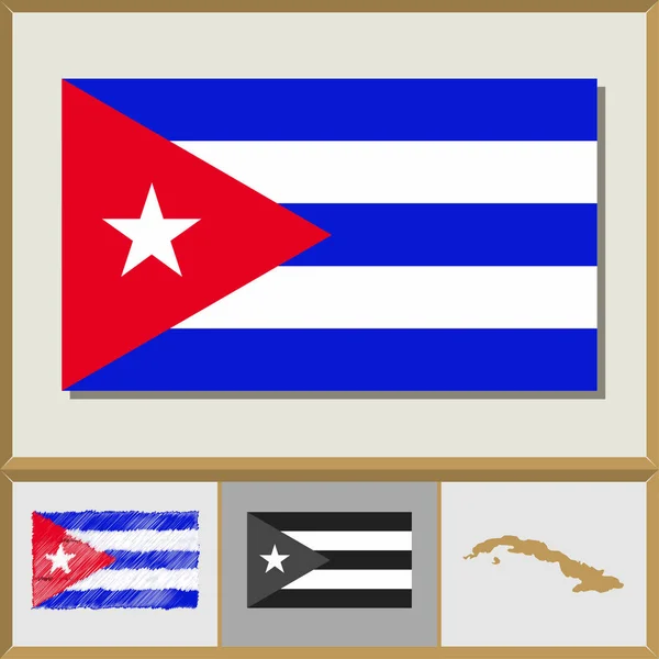 Drapeau national et silhouette du pays de Cuba — Image vectorielle