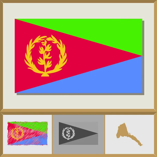 Nationale vlag en land silhouet van Eritrea — Stockvector