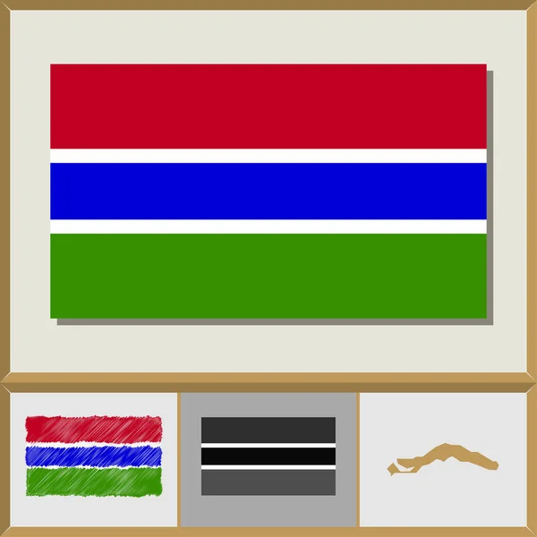 Ulusal bayrak ve ülke Gambiya silüeti — Stok Vektör