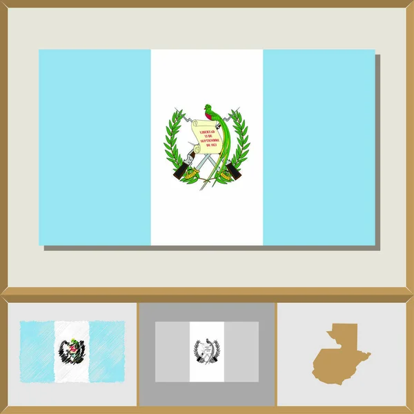Bandera nacional y silueta de país de Guatemala — Vector de stock