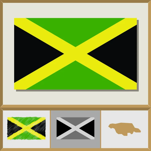 National flag and country silhouette of Jamaica — Stock Vector