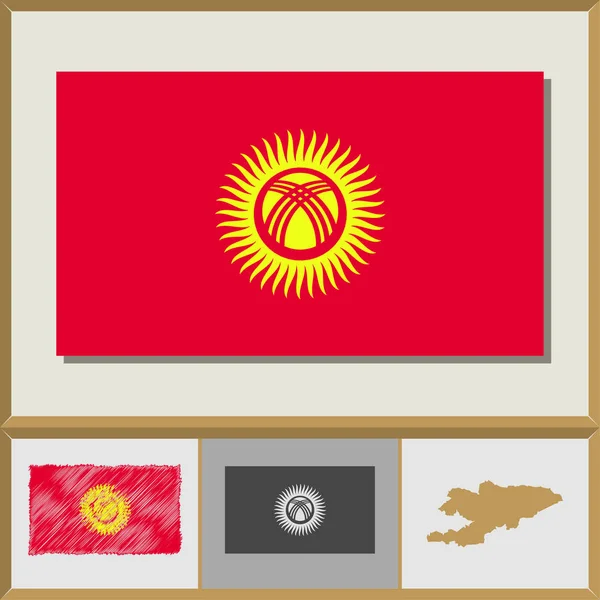 Nemzeti zászló és ország sziluett, Kirgizisztán — Stock Vector