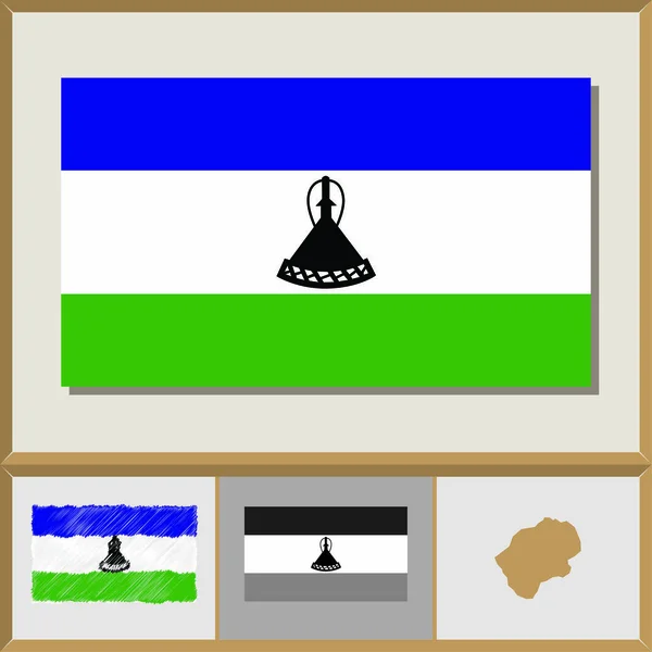 Bandera nacional y silueta de país de Lesotho — Archivo Imágenes Vectoriales