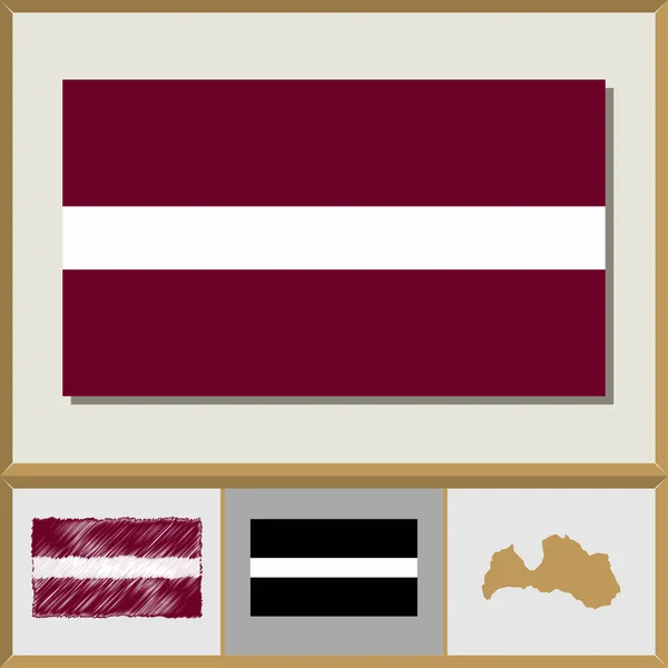 Bandera nacional y silueta de país de Letonia — Archivo Imágenes Vectoriales