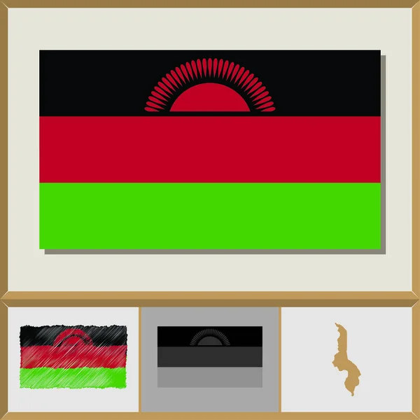 Εθνική σημαία και τη χώρα σιλουέτα του Μαλάουι — Διανυσματικό Αρχείο