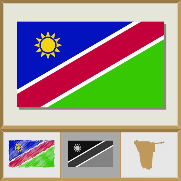 Bandera nacional y silueta de país de Namibia — Vector de stock