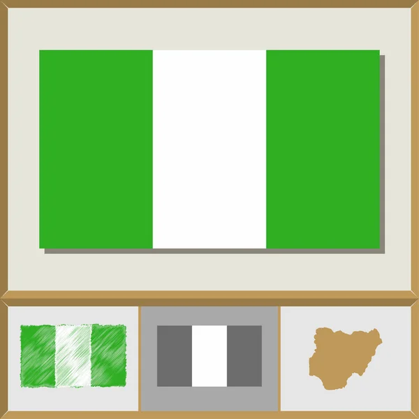 Nationalflagge und Ländersilhouette Nigerias — Stockvektor