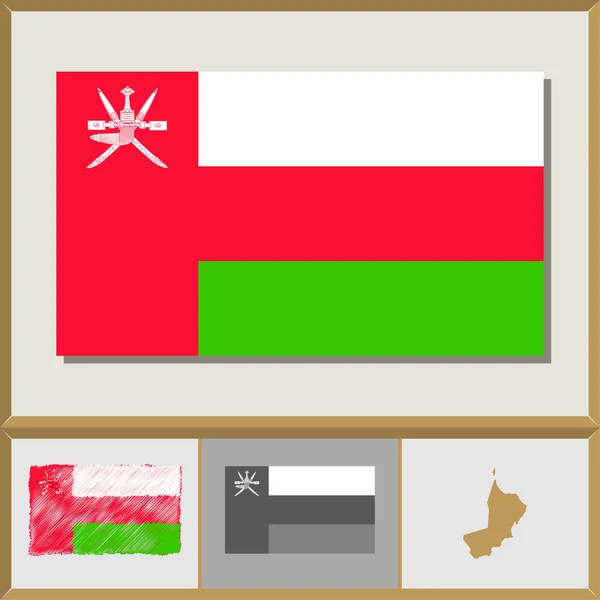 Drapeau national et silhouette de pays d'Oman — Image vectorielle